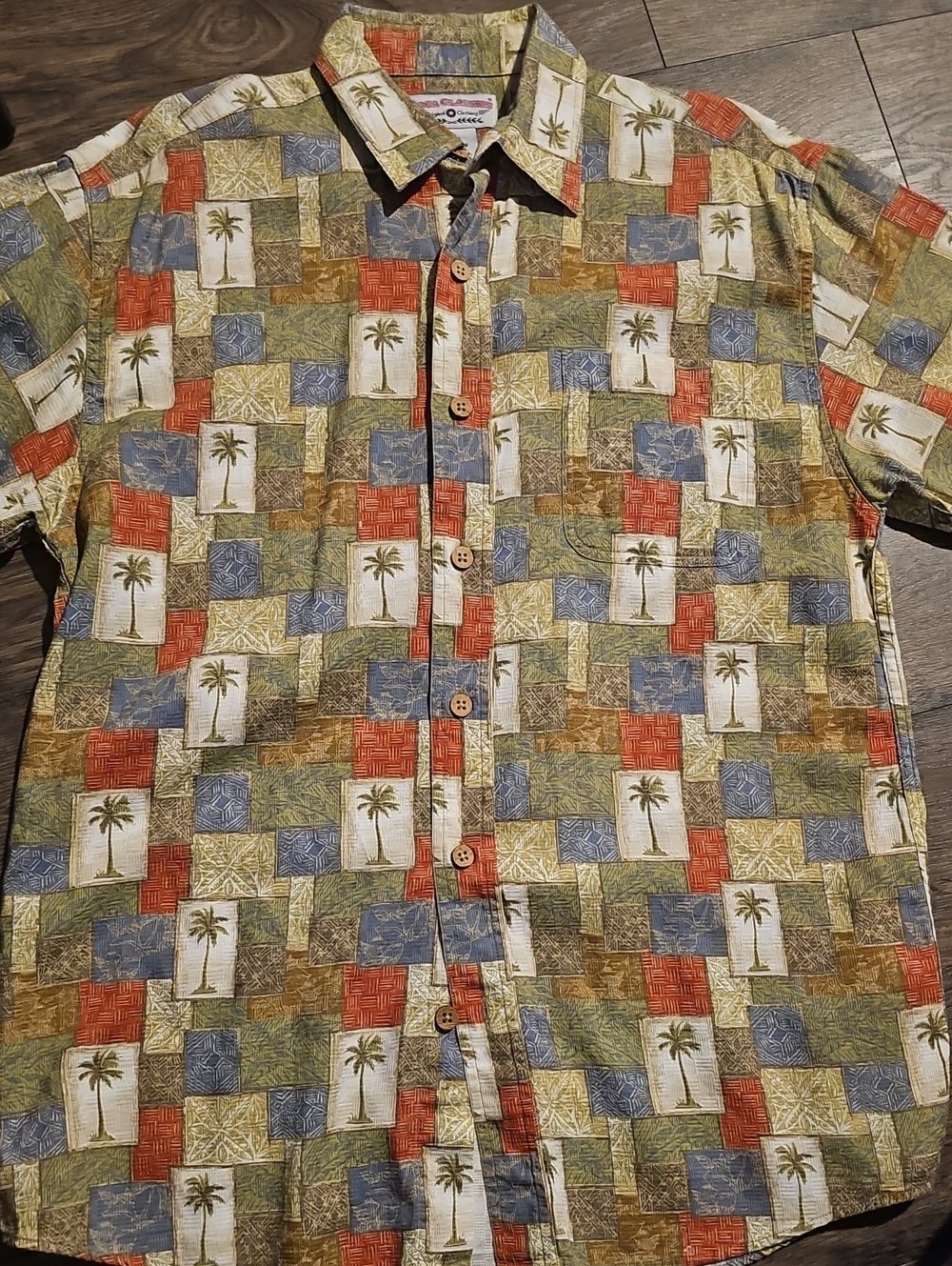 Vintage Tropical Patchwork Palm Short-Sleeve Shirt Boca Classics Medium